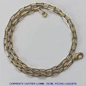 CORRENTE NO BRUTO PRONTO PARA O BANHO - CORRENTE CARTIER (KDL1.50) - COMPRIMENTO: 70CM - LARGURA 4,2MM - FECHO LAGOSTA - PESO 17,2GR - COMPOSIÇÃO: 100% LATÃO - BRU9781