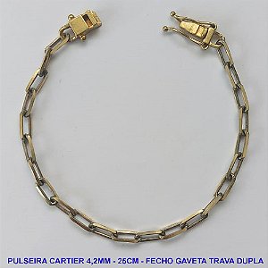 PULSEIRA NO BRUTO PRONTO PARA O BANHO - PULSEIRA CARTIER (KDL1.50) - COMPRIMENTO: 25CM - LARGURA 4,2MM - FECHO GAVETA COM TRAVA DUPLA - PESO 8,1GR - COMPOSIÇÃO: 100% LATÃO - BRU9789