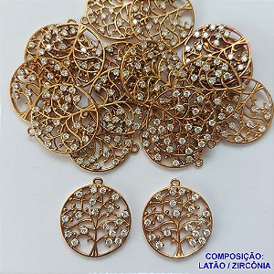PINGENTE NO BRUTO PRONTO PARA O BANHO - PINGENTE ÁRVORE DA VIDA CRAVEJADO COM MICRO ZIRCÔNIA - COMPOSIÇÃO: LATÃO / ZIRCÔNIA - TAMANHO 23MM -  (VENDIDO POR UNIDADE) PESO TOTAL 2,6GR - BRU0001577