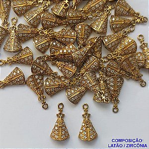 ACESSÓRIO NO BRUTO PRONTO PARA O BANHO (CX22) - PINGENTE NOSSA SRA APARECIDA CRAVEJADO COM MICRO ZIRCÔNIA - COMPOSIÇÃO: LATÃO / ZIRCÔNIA - TAMANHO 19MM - (VENDIDO POR UNIDADE) PESO TOTAL 1,1GR - BRU0001583