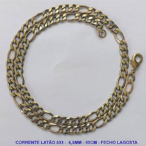 CORRENTE MASCULINA NO BRUTO PRONTO PARA O BANHO - CORRENTE 5X1 (M51158) - COMPRIMENTO: 50CM - LARGURA 6,5MM - FECHO LAGOSTA - PESO 22,5GR - COMPOSIÇÃO: 100% LATÃO - BRU9814