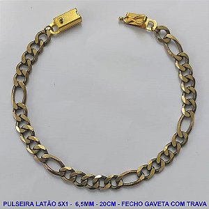 PULSEIRA MASCULINA NO BRUTO PRONTO PARA O BANHO - PULSEIRA 5X1 (M51158) - COMPRIMENTO: 20CM - LARGURA 6,5MM - FECHO GAVETA COM TRAVA - PESO 9GR - COMPOSIÇÃO: 100% LATÃO - BRU9817