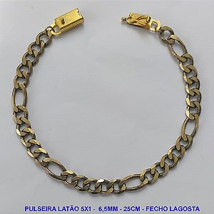 PULSEIRA MASCULINA NO BRUTO PRONTO PARA O BANHO - PULSEIRA 5X1 (M51158) - COMPRIMENTO: 25CM - LARGURA 6,5MM - FECHO GAVETA COM TRAVA - PESO 12,3GR - COMPOSIÇÃO: 100% LATÃO - BRU9818