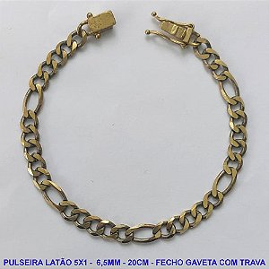 PULSEIRA MASCULINA NO BRUTO PRONTO PARA O BANHO - PULSEIRA 5X1 (M51158) - COMPRIMENTO: 20CM - LARGURA 6,5MM - FECHO GAVETA COM TRAVA DUPLA - PESO 10,6GR - COMPOSIÇÃO: 100% LATÃO - BRU9822