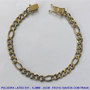 PULSEIRA MASCULINA NO BRUTO PRONTO PARA O BANHO - PULSEIRA 5X1 (M51158) - COMPRIMENTO: 25CM - LARGURA 6,5MM - FECHO GAVETA COM TRAVA DUPLA - PESO 13,8GR - COMPOSIÇÃO: 100% LATÃO - BRU9823