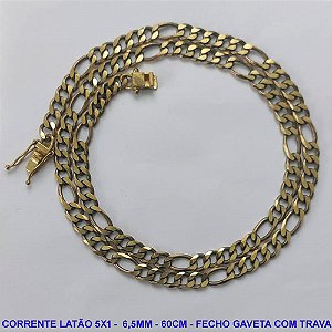 CORRENTE MASCULINA NO BRUTO PRONTO PARA O BANHO - CORRENTE 5X1 (M51158) - COMPRIMENTO: 60CM - LARGURA 6,5MM - FECHO GAVETA COM TRAVA DUPLA - PESO 28GR - COMPOSIÇÃO: 100% LATÃO - BRU9824