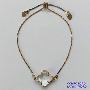 PULSEIRA GRAVATINHA NO BRUTO PRONTO PARA O BANHO - PULSEIRA AJUSTÁVEL TIPO VAN CLEEF COM PINGENTES EM VIDRO CRISTAL 14MM - PESO 2,4GR - COMPOSIÇÃO: LATÃO / VIDRO - BRU9833