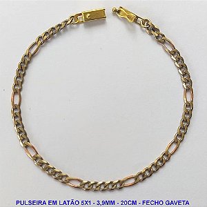 PULSEIRA MASCULINA NO BRUTO PRONTO PARA O BANHO - PULSEIRA 5X1 (M5118) - TAMANHO 20CM - LARGURA 3,9MM - FECHO GAVETA COM TRAVA - PESO 4,7GR - COMPOSIÇÃO: 100% LATÃO - BRU9844