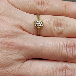 ANEL NO BRUTO PRONTO PARA O BANHO - ANEL COM FLOR CRAVEJADO EM MICRO ZIRCÔNIAS - PESO MEDIO 1,5GR - COMPOSIÇÃO: LATÃO / ZIRCÔNIA - ANEL000322