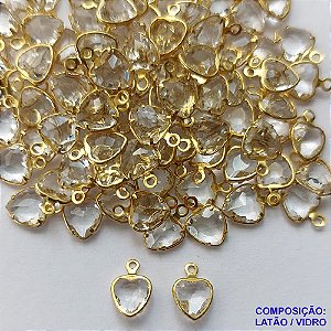 ACESSÓRIO NO BRUTO PRONTO PARA O BANHO - PINGENTE CORAÇÃO EM VIDRO  " 6MM " CRISTAL - COMPOSIÇÃO LATÃO / VIDRO - PESO 0,1GR - BRU0001616