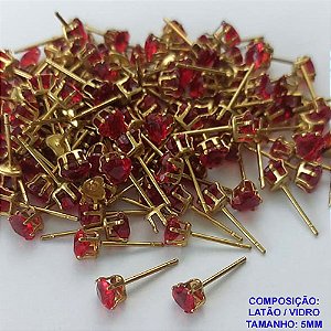 ACESSORIO BRINCO NO BRUTO PRONTO PARA O BANHO(CX82) - BRINCO DE PINO - TAMANHO 5MM VERMELHO - PESO TOTAL DO PAR 0,4GR - BRU0001619