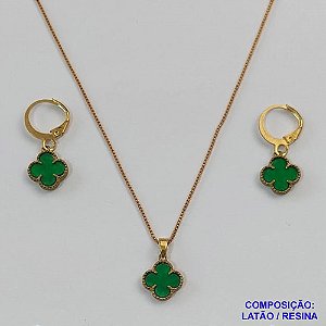 CONJUNTO NO BRUTO PRONTO PARA O BANHO  - CONJUNTO TIPO VAN CLEEF - GARGANTILHA COM CORRENTE VENEZIANA DE 45CM - BRINCO COM PINGENTES 11MM COM ARGOLA DE PRESSÃO - PESO TOTAL: 4,0GR - BRU9895