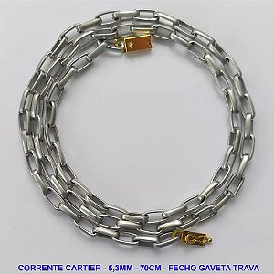 CORRENTE MASCULINA NO BRUTO PRONTO PARA O BANHO - CORRENTE EM ALÚMINIO (M-A14) - TAMANHO 70CM - LARGURA 5,3MM - FECHO GAVETA TRAVA - PESO 13,3GR - COMPOSIÇÃO: ALUMÍNIO - BRU9902