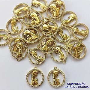 PINGENTE NO BRUTO PRONTO PARA O BANHO(CX44)- PINGENTE MEDALHA REDONDA NOSSA SRA DE FÁTIMA CRAVEJADO COM MICRO ZIRCÔNIA - COMPOSIÇÃO: LATÃO / ZIRCÔNIA - TAMANHO 15MM -  (VENDIDO POR UNIDADE) PESO TOTAL 1,3GR - BRU0001631
