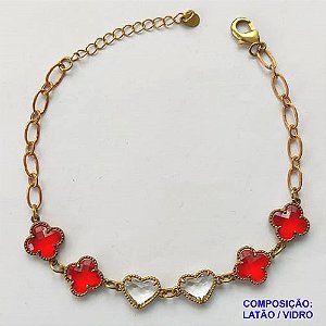 PULSEIRA NO BRUTO PRONTO PARA O BANHO - PULSEIRA COM 6 PINGENTES TIPO VAN CLEEF EM VIDRO 11MM - TAMANHO 18CM COM EXTENSOR E FECHO LAGOSTA - COMPOSIÇÃO: LATÃO / VIDRO - PESO 6,3GR - BRU9917