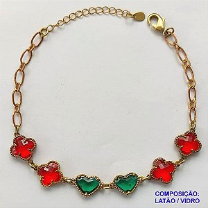PULSEIRA NO BRUTO PRONTO PARA O BANHO - PULSEIRA COM 6 PINGENTES TIPO VAN CLEEF EM VIDRO 11MM - TAMANHO 18CM COM EXTENSOR E FECHO LAGOSTA - COMPOSIÇÃO: LATÃO / VIDRO - PESO 6,3GR - BRU9918