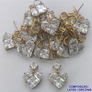 ACESSORIO BRINCO NO BRUTO PRONTO PARA O BANHO (CX38) - BRINCO DE PINO FORMATO CORAÇÃO TODO EM ZIRCÔNIA - TAMANHO 20MM - PESO TOTAL 4,7GR - COMPOSIÇÃO: LATÃO / ZIRCÔNIA  - BRU0001633