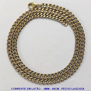 CORRENTE MASCULINA NO BRUTO PRONTO PARA O BANHO - CORRENTE EM LATÃO (M10154) - TAMANHO 60CM - LARGURA 6MM - FECHO LAGOSTA - PESO 33,9GR - COMPOSIÇÃO: 100% LATÃO - BRU9929
