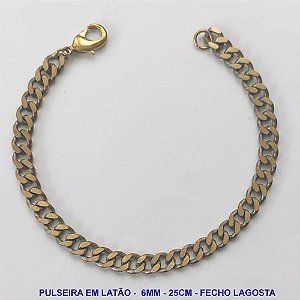 PULSEIRA MASCULINA NO BRUTO PRONTO PARA O BANHO - PULSEIRA EM LATÃO (M10154) - TAMANHO 25CM - LARGURA 6MM - FECHO LAGOSTA - PESO 15,4GR - COMPOSIÇÃO: 100% LATÃO - BRU9932