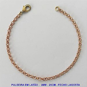 PULSEIRA NO BRUTO PRONTO PARA O BANHO - PULSEIRA EM LATÃO (P155) - TAMANHO 25CM - LARGURA 3MM - FECHO LAGOSTA - PESO 3,5GR - COMPOSIÇÃO: 100% LATÃO - BRU9937