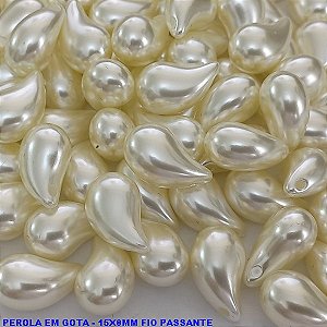 ACESSORIO NO BRUTO PRONTO PARA O BANHO - PEROLA GOTA "(PEROLA CREME PRIMEIRA LINHA )"-(FURO PASSANTE -  TAMANHO 15X8MM - (PEÇA VENDIDA POR UNIDADE)BRU0004558