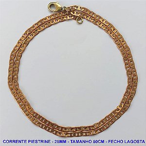 CORRENTE NO BRUTO PRONTO PARA O BANHO - CORRENTE EM LATÃO (PIESTRINE) - TAMANHO 50CM - LARGURA 2,5MM - FECHO LAGOSTA - PESO 6,3GR - COMPOSIÇÃO: 100% LATÃO - BRU9948