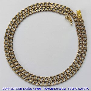 CORRENTE MASCULINA NO BRUTO PRONTO PARA O BANHO - CORRENTE EM LATÃO (M10124) - TAMANHO 60CM - LARGURA 4,9MM - FECHO GAVETA COM TRAVA - PESO 19,4GR - COMPOSIÇÃO: 100% LATÃO - BRU9972