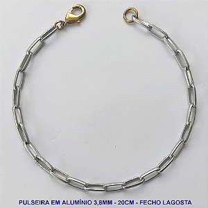 PULSEIRA MASCULINA NO BRUTO PRONTO PARA O BANHO - PULSEIRA EM ALÚMINIO (A11) - TAMANHO 20CM - LARGURA 3,8MM - FECHO LAGOSTA - PESO 1,9GR - COMPOSIÇÃO: ALUMÍNIO - BRU9993