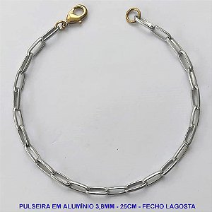 PULSEIRA MASCULINA NO BRUTO PRONTO PARA O BANHO - PULSEIRA EM ALÚMINIO (A11) - TAMANHO 25CM - LARGURA 3,8MM - FECHO LAGOSTA - PESO 2,3GR - COMPOSIÇÃO: ALUMÍNIO - BRU9994