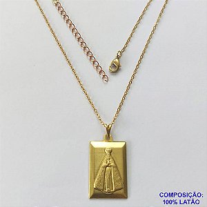 GARGANTILHA NO BRUTO PRONTO PARA O BANHO - CORRENTE CADEADO DE 45CM COM EXTENSOR E FECHO LAGOSTA - PINGENTE NOSSA SRA APARECIDA RETANGULAR (E2910) - 4GR  - BRU9995