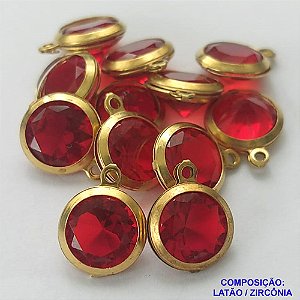 PINGENTE NO BRUTO PRONTO PARA O BANHO - PINGENTE EM ZIRCONIA VERMELHO - COMPOSIÇÃO: LATÃO / ZIRCÔNIA - TAMANHO 10MM -  (VENDIDO POR UNIDADE) PESO TOTAL 0,8GR - BRU0001695
