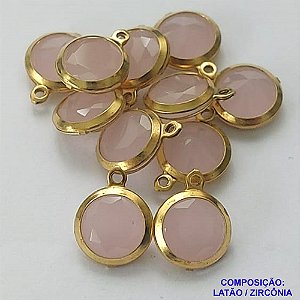PINGENTE NO BRUTO PRONTO PARA O BANHO - PINGENTE EM ZIRCONIA ROSA LEITOSA - COMPOSIÇÃO: LATÃO / ZIRCÔNIA - TAMANHO 10MM -  (VENDIDO POR UNIDADE) PESO TOTAL 0,8GR - BRU0001698