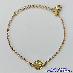 PULSEIRA NO BRUTO PRONTO PARA O BANHO - PULSEIRA INFANTIL IMAGEM SÃO BENTO (E0352P) - TAMANHO 13CM + EXTENSOR  - PESO 0,8GR FECHO REDONDO - BRU10002