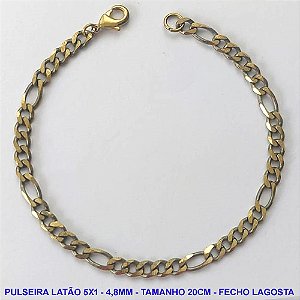 PULSEIRA NO BRUTO PRONTO PARA O BANHO - PULSEIRA EM LATÃO 5X1 (M51128) - TAMANHO 20CM - LARGURA 4,8MM - FECHO LAGOSTA - PESO 6,4GR - COMPOSIÇÃO: 100% LATÃO - BRU10016