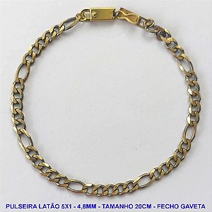 PULSEIRA NO BRUTO PRONTO PARA O BANHO - PULSEIRA EM LATÃO 5X1 (M51128) - TAMANHO 20CM - LARGURA 4,8MM - FECHO GAVETA COM TRAVA - PESO 6,8GR - COMPOSIÇÃO: 100% LATÃO - BRU10021