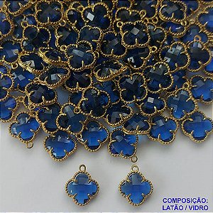 ACESSÓRIO NO BRUTO PRONTO PARA O BANHO - PINGENTE TIPO VAN CLEEF AZUL COM UMA ARGOLINHA - COMPOSIÇÃO: LATÃO / VIDRO - TAMANHO 10MM -  (VENDIDO POR UNIDADE) PESO TOTAL 0,6GR - BRU0001716