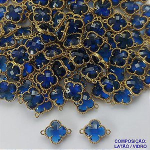 ACESSÓRIO NO BRUTO PRONTO PARA O BANHO - PINGENTE TIPO VAN CLEEF AZUL COM DUAS ARGOLINHAS - COMPOSIÇÃO: LATÃO / VIDRO - TAMANHO 10MM -  (VENDIDO POR UNIDADE) PESO TOTAL 0,6GR - BRU0001720