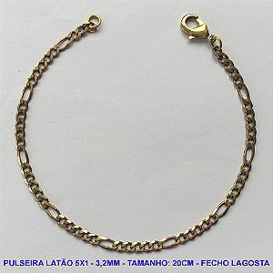 PULSEIRA NO BRUTO PRONTO PARA O BANHO - PULSEIRA EM LATÃO (M5188) - TAMANHO 20CM - LARGURA 3,2MM - FECHO LAGOSTA - PESO 2,7GR - COMPOSIÇÃO: 100% LATÃO - BRU10047
