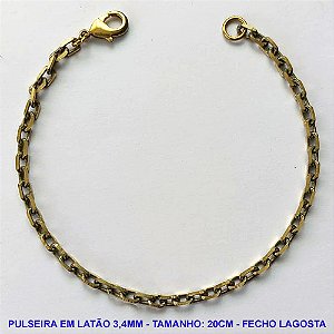 PULSEIRA NO BRUTO PRONTO PARA O BANHO - PULSEIRA EM LATÃO (KD1.00) - TAMANHO 20CM - LARGURA 3,4MM - FECHO LAGOSTA - PESO 4,3GR - COMPOSIÇÃO: 100% LATÃO - BRU10060