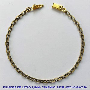 PULSEIRA NO BRUTO PRONTO PARA O BANHO - PULSEIRA EM LATÃO (KD1.00) - TAMANHO 25CM - LARGURA 3,4MM - FECHO GAVETA COM TRAVA - PESO 6,1GR - COMPOSIÇÃO: 100% LATÃO - BRU10066