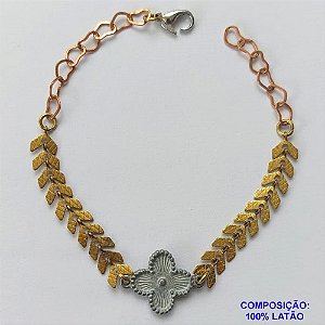 PULSEIRA NO BRUTO PRONTO PARA O BANHO(CX66) - PULSEIRA ESCAMAS COM PINGENTE TIPO VAN CLEEF - TAMANHO: 18CM COM FECHO LAGOSTA - PESO 3,3GR -  BRU10089