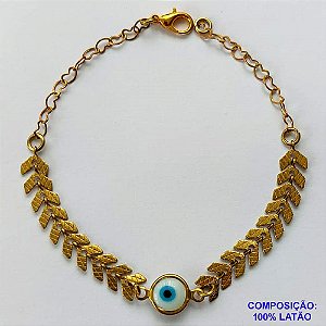 PULSEIRA NO BRUTO PRONTO PARA O BANHO - PULSEIRA ESCAMAS COM OLHO GREGO - TAMANHO: 18CM COM FECHO LAGOSTA - PESO 2,3GR -  BRU10093
