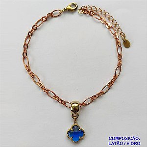 PULSEIRA NO BRUTO PRONTO PARA O BANHO -  PULSEIRA COM PINGENTE TIPO VAN CLEEF 10MM EM VIDRO AZUL - TAMANHO 18CM COM EXTENSOR E FECHO LAGOSTA - PESO 3,2GR - COMPOSIÇÃO: LATÃO / VIDRO - PENDENTE: ABS - BRU10139