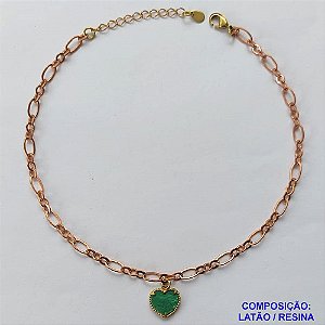 TORNOZELEIRA NO BRUTO PRONTO PARA O BANHO - TORNOZELEIRA TIPO VAN CLEFF CORAÇÃO 10MM VERDE - TAMANHO 24CM + EXTENSOR - PESO: 3,5GR - BRU10142