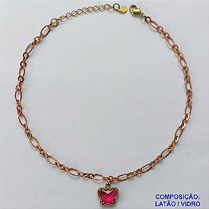 TORNOZELEIRA NO BRUTO PRONTO PARA O BANHO - TORNOZELEIRA TIPO VAN CLEFF 10MM ROSA EM VIDRO - TAMANHO 24CM + EXTENSOR - PESO: 4GR - BRU10143