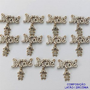 PINGENTE NO BRUTO PRONTO PARA O BANHO (CX16) - PINGENTE COM DUAS ARGOLINHAS MÃE COM MENINA CRAVEJADA COM MICRO ZIRCÔNIAS - COMPOSIÇÃO: LATÃO / ZIRCÔNIA - TAMANHO 16X17MM -  (VENDIDO POR UNIDADE) PESO TOTAL 1,6GR - BRU0001762