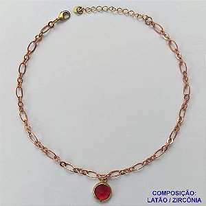 TORNOZELEIRA NO BRUTO PRONTO PARA O BANHO - TORNOZELEIRA COM PINGENTE EM ZIRCÔNIA 10MM VERMELHA - TAMANHO 24CM + EXTENSOR - PESO: 3,9GR - BRU10156