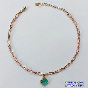TORNOZELEIRA NO BRUTO PRONTO PARA O BANHO - TORNOZELEIRA TIPO VAN CLEFF 10MM VERDE EM VIDRO - TAMANHO 24CM + EXTENSOR - PESO: 4GR - BRU10157