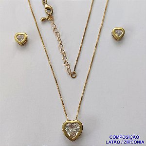 CONJUNTO NO BRUTO PRONTO PARA O BANHO  (CX81)- COM CORRENTE VENEZIANA 45CM + EXTENSOR - BRINCO DE ZIRCONIA TAMANHO 7MM + PINGENTE TAMANHO 12MM - COMPOSIÇÃO: LATÃO E ZIRCÔNIA - PESO TOTAL 5,8GR - BRU0001777