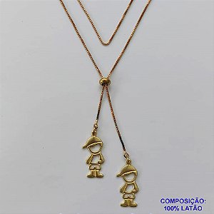 GARGANTILHA NO BRUTO PRONTO PARA O BANHO - COM CORRENTE VENEZIANA DE 70CM -" TIPO GRAVATINHA " AJUSTÁVEL - COM DOIS PINGENTES MENINOS - PESO TOTAL 3,7GR - BRU10173